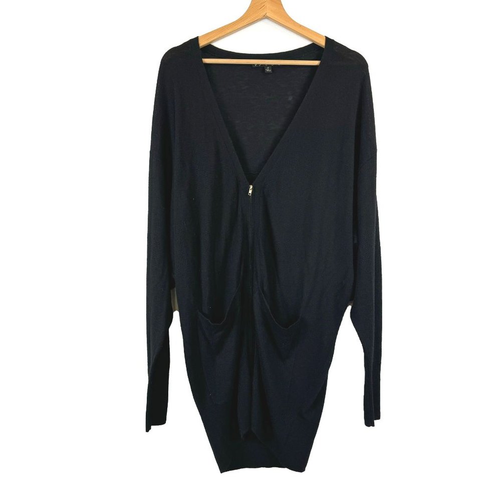 Elizabeth and James Black Oversized Zip-Up Cardigan S